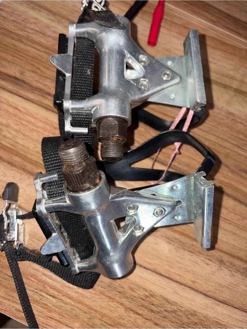 Black Pedal Toe Clips with Orange Reflectors - Unbranded